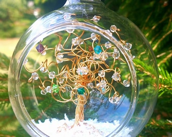 Personalised Christmas Bauble - Family Birthstone Wire Tree in Gold or Silver; Gift Wrapped