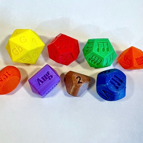 Music Theory Dice - 3D Printed - 8 Pack gets FREE SHIPPING!