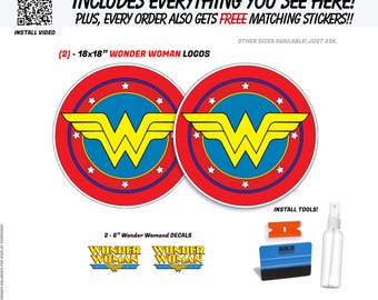 New! Wonder Woman Car CLING Set! Waterproof/UVproof cling decals for your Vehicle!