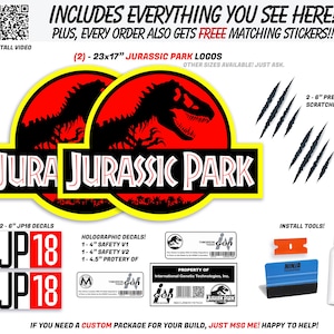 New! Jurassic Park Red Decal Set! 2 water/UV proof Removal decals for your Car!