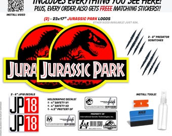New! Jurassic Park Red Decal Set! 2 water/UV proof Removal decals for your Car!