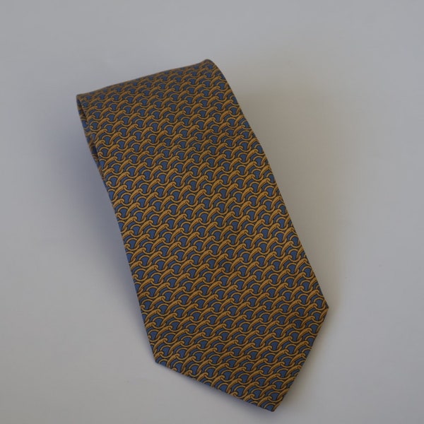 Vintage Hermes Neck tie, Hermes tie, blue and yellow  tie,  Gift for him, Father's day gift, Valentine's Day gift,Gift for husband