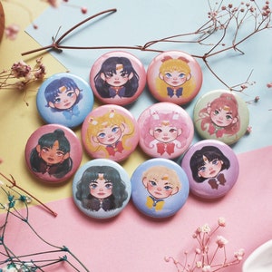 Sailor moon badges | cute kawaii holographic button pins.