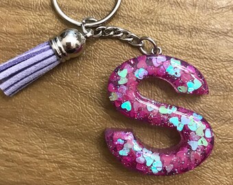 Initial Keychain - Custom Glitter Letter Keychain- Purse Charm- Glitter Keychain