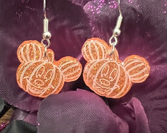 Magical Mouse, Pumpkin dangle earrings, Disney parks inspired, Made to order, orange,