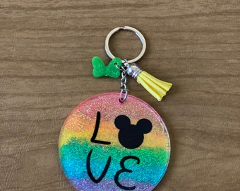 Disney Inspired 3 " LOVE - PRIDE Keychain- Custom  Keychain- Purse Charm- Disney Glitter Keychain - Disney Gift