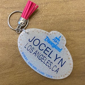 Disney Inspired -Cast Member Name badge look alike Keychain- Custom  Keychain- Purse Charm- Disney Glitter Keychain - Holiday Gift