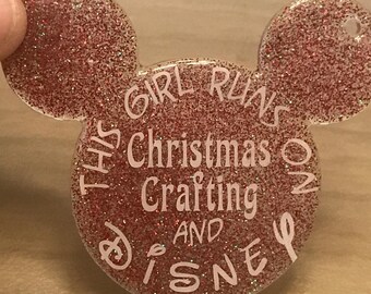 Christmas Mouse Keychain- Custom Christmas Disney Inspired Keychain- Purse Charm- Disney Glitter Keychain - Mickey Christmas Coffee