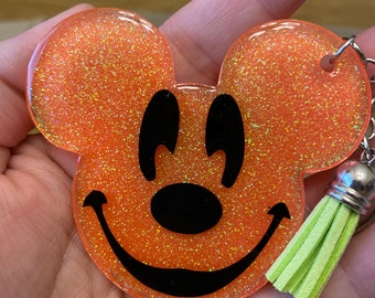 Pumpkin Mouse Keychain- Custom Halloween Disney Inspired Keychain- Purse Charm- Disney Glitter Keychain - Mickey Pumpkin