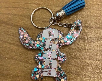 Ohana Stitch Keychain - Custom Disney Inspired Keyring - Disney Glitter Bag Charm - Glitter Purse Charm
