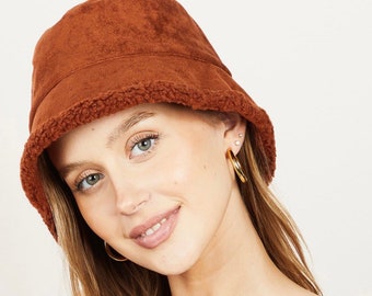 Sombrero de cubo de invierno para mujer-sombrero de cubo estilo peluche sombrero de cubo de piel sintética- sombrero de cubo-sombrero de mujer-sombrero de señora-regalo de Navidad