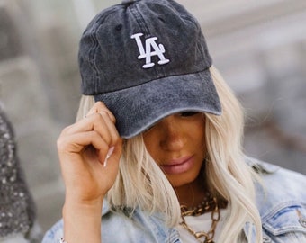 Baseball LA black cap hat-trucker la cap hat- women baseball cap- dad’s hat- LA initials- embroidered dad hat-unisex cap- adult baseball cap