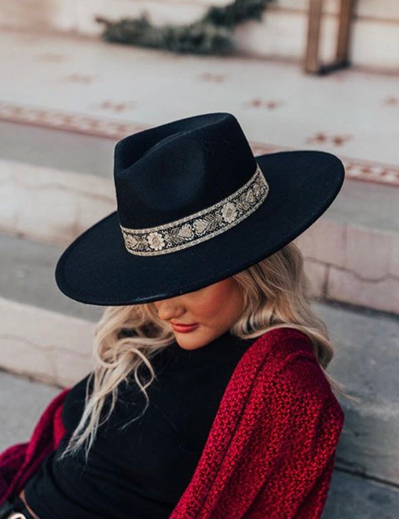 Black Fedora Hat for Women Vegan Felt Fedora Hat Wide Brim - Etsy