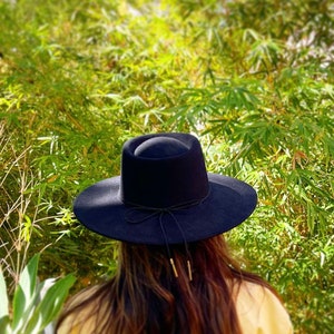 Beige boater felt hat for women%100wool felt boater-wide brim black fedora hat wide brim rancher-beige boater hat-gift for her valentines image 3