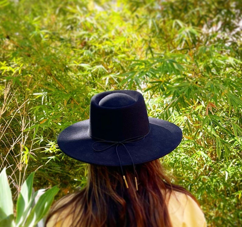 Beige boater felt hat for women%100wool felt boater-wide brim black fedora hat wide brim rancher-beige boater hat-gift for her valentines image 3