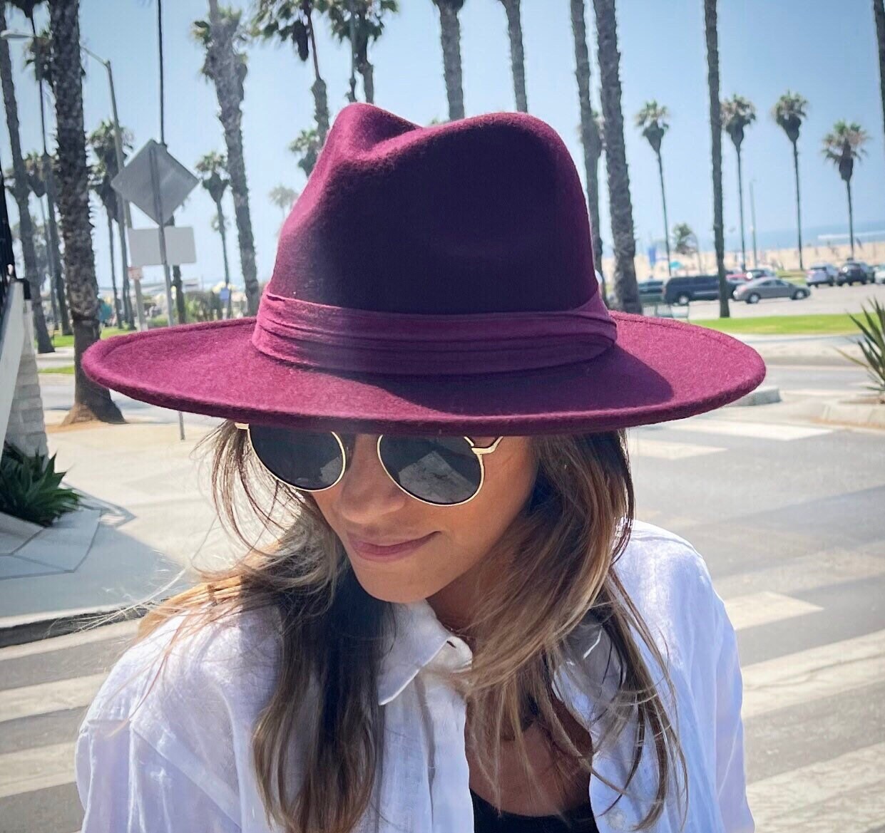 Wide Brim Beige Fedora Hat Women 