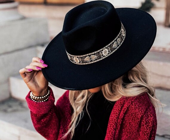 Women Vegan Felt Fedora Hat Wide Brim 
