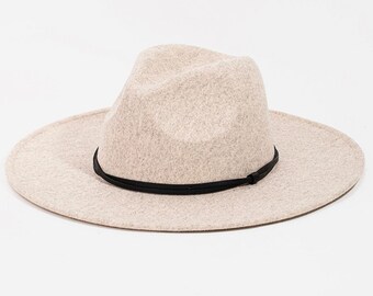 Sombrero fedora beige para mujer- color avena vegano fieltro fedora sombrero de ala ancha sombrero fedora- ranchero de ala ancha- sombrero fedora marrón- regalo de Navidad-marfil