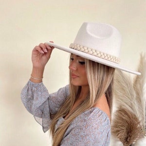 White fedora hat for women-vegan felt fedora-wide brim white fedora hat- wide brim rancher-white fedora hat-gift for her valentines-Bride