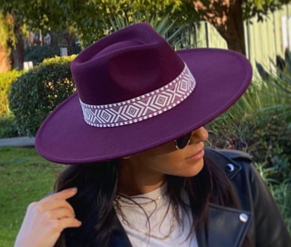 Women Vegan Felt Fedora Hat Wide Brim 