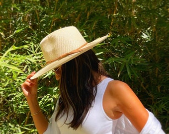 Chapeau fedora d'été pour femme-chapeau de Panama-chapeau de soleil à large bord-chapeau de safari-chapeau pour homme-chapeau tendance-chapeau de plage-chapeau de soleil beige-chapeau rigide-chapeau de paille élégant
