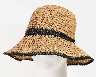 Straw bucket hat- neutral color bucket hat- woven bucket hat- crochet bucket hat- bucket hat for women- gift for her- gift for valentines