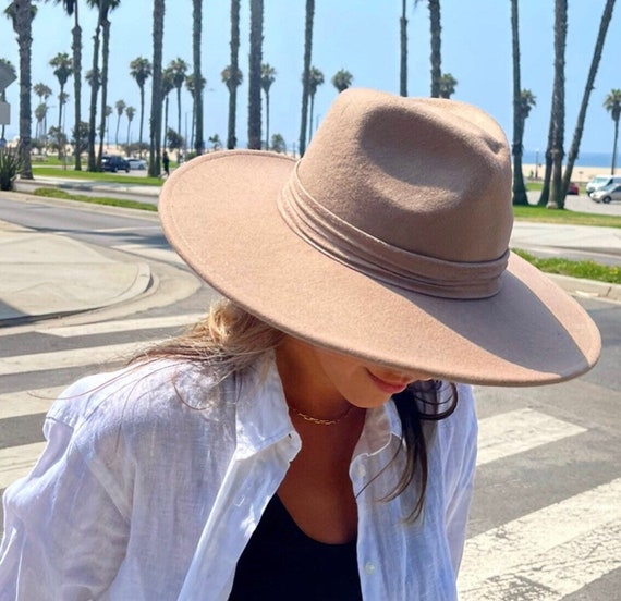 Women Fedora Hat Wide Brim Adjustable 