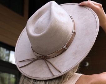 White fedora hat for women- suede fedora-wide brim white fedora hat- wide brim rancher-vegan felt fedora hat-Christmas gift-Bride