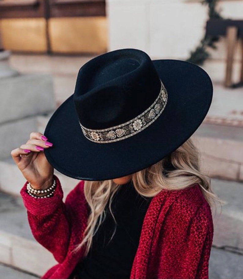 Black Fedora Hat for Women Vegan Felt Fedora Hat Wide Brim - Etsy