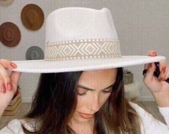 White fedora hat for women- vegan felt fedora hat- wide brim white fedora hat- wide brim rancher-beige fedora hat-bridal fedora- bride hat