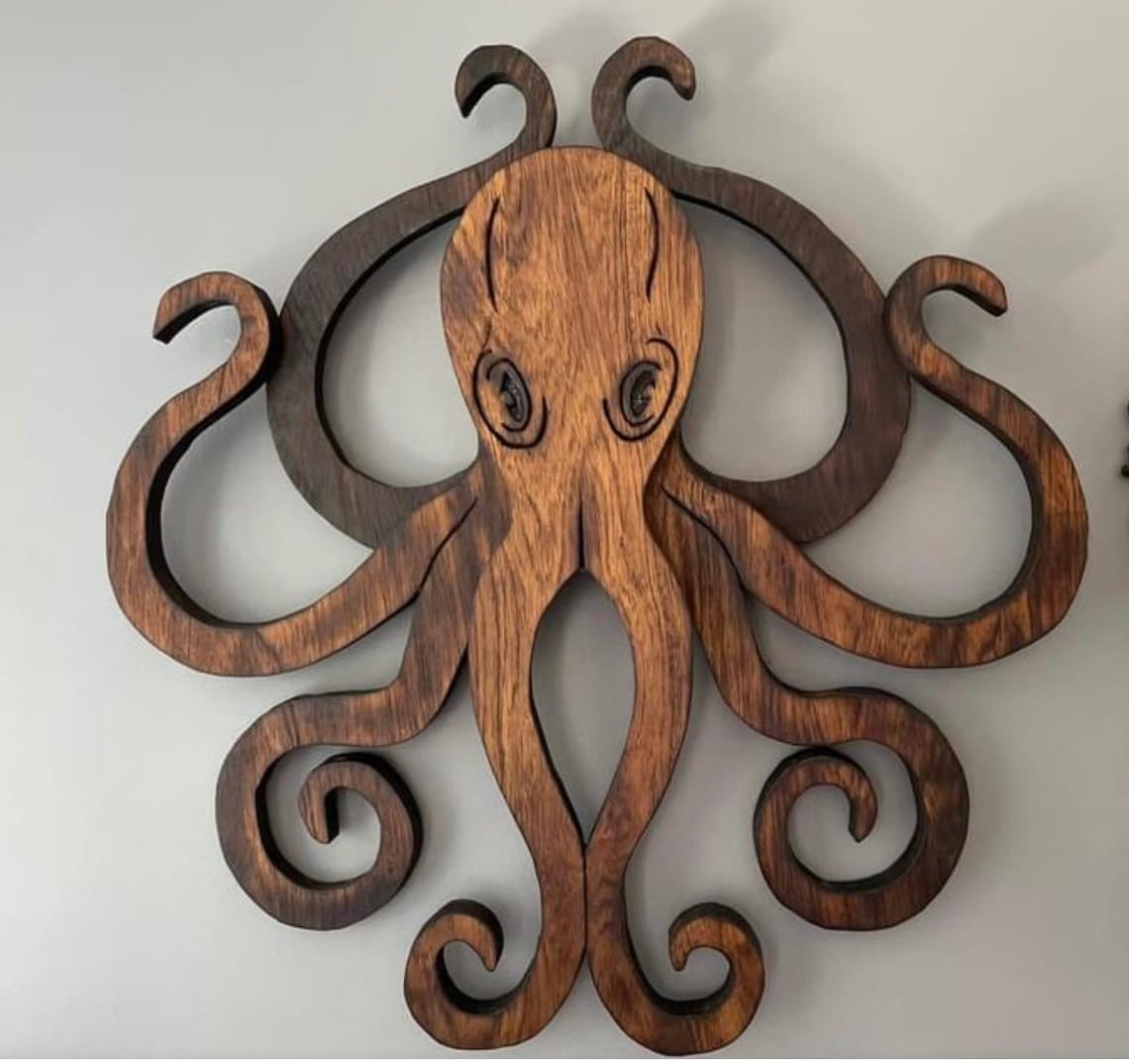 Wood Carved Octopus Kraken Wall Decor Custom Made Animal Wall Etsy