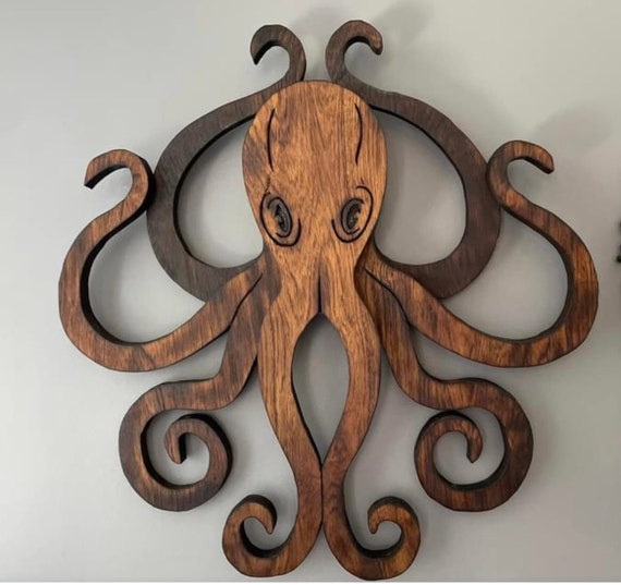 Wood Carved Octopus Kraken Wall Decor Custom Made Animal Wall Etsy