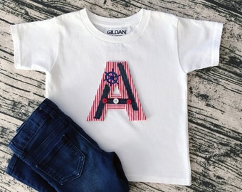 Toddler Boys Custom T-shirt, Hand Made Removable Initial letter,  Personalized Gift for Boys, Custom Designed Shirt,  Initial Tee