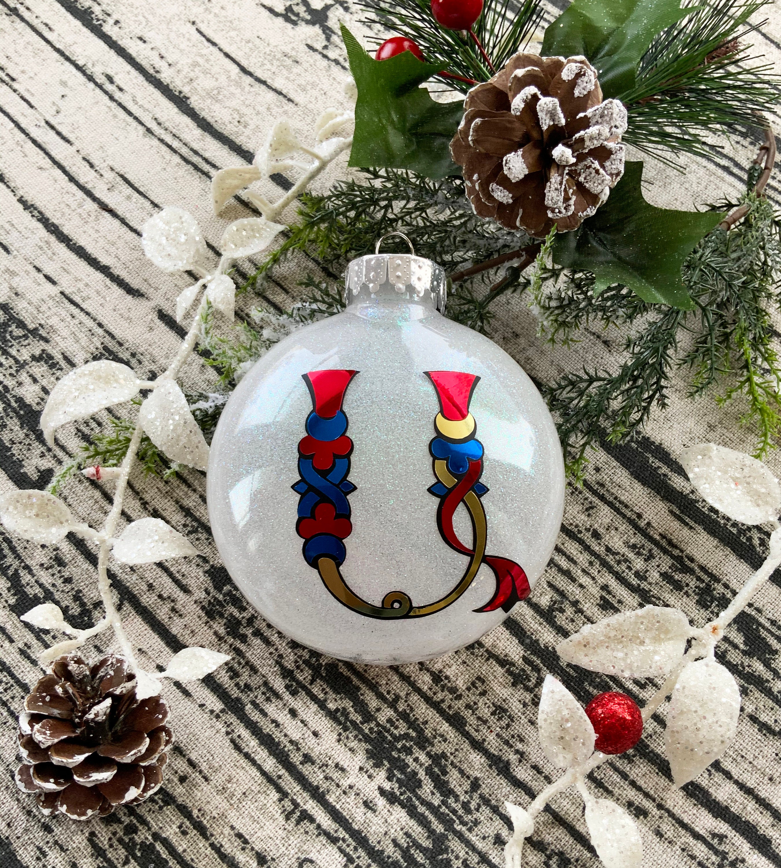 Christmas Ornament, Armenian Bird Letter Ornament, Glittered Inside ...