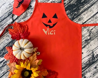 Kids Apron Halloween, Personalized Pumpkin Face Apron, Halloween Apron for Children, Kid Craft Apron