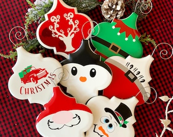 Christmas Ornament Set, Ceramic Ornament, Santa Ornament, Tile Ornament, Holiday Gift, Handmade Ornament