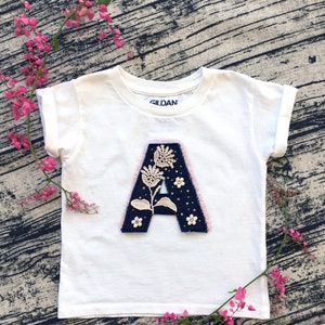 Toddler Girl Custom T-shirt with Hand Made removable Initial letter, Personalized Gift for Girl, Custom Designed Shirt