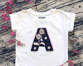 Toddler Girl Custom T-shirt with Hand Made removable Initial letter, Personalized Gift for Girl, Custom Designed Shirt