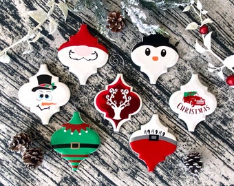 Christmas Ornament Ceramics, Santa Ornament, Tile Ornament, Holiday Gift, Handmade Ornament