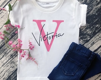 Custom Baby Kids Name Initial Personalized T-shirt, Kids Shirt, Toddler Kids Child Clothing, Personalised for Girls