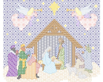 Christmas Nativity Blackwork Pattern