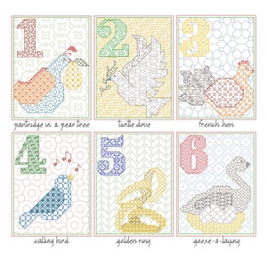 12 Days of Christmas Blackwork Pattern