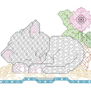 Sleepy Kitten Blackwork Pattern