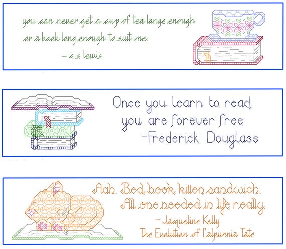 Bookmark Blackwork Patterns with Quotes About Reading, Set of 3