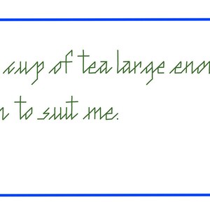 May include: A green and white bookmark with a quote by C.S. Lewis: "You can never get a cup of tea large enough or a book long enough to suit me." The bookmark features a blue and white teacup with pink flowers on top of a book.