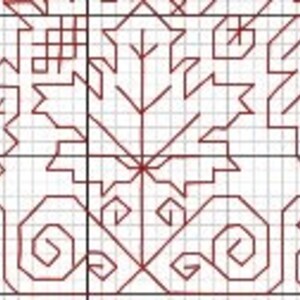 以下が含まれることがあります： 茶色と白のクロスステッチパターンで、花柄のデザインです。パターンは左右対称で、中央に4枚の花びらを持つ花があります。