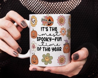 Halloween Mug, Pumpkin Mug, Pink Halloween Mug, Hippie Halloween Mug, Ghost Mug, Halloween Lover Gift, Halloween Party  11oz, 12oz, 15oz Mug