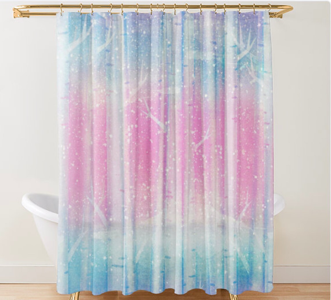 Snowy Birch Tree Shower Curtain Blue and Pink Birch Tree ...