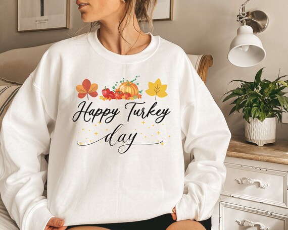 Vitalitylia Happy Turkey Day Sweatshirt, Thanksgiving Sweatshirt, Thanksgiving Sweater, Thanksgiving Gift, Oversized Sweatshirt, Friendsgiving, Thankful