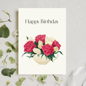 Klassische Wunderschöne Geburtstagskarte Rosen im Teetasse | Elegante Blumenkarte für Sie | Anpassbare schriftliche Notiz innen leer | Besonderer Anlass
